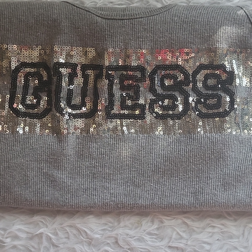 Guess Sequin Y2k shiny grey ribbed Fitted tank top - Picture 4 of 8